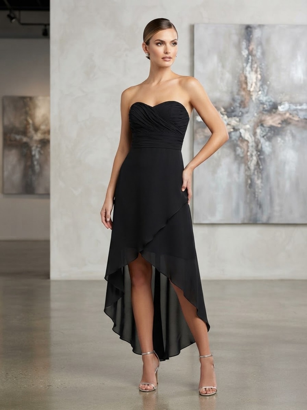 Take 50% OFF- Strapless Black High-Low Evening Dress, Size-L